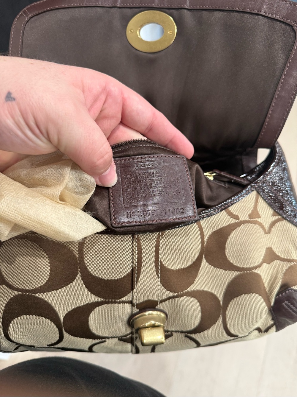 Coach Signature Canvas Shoulder Bag in Tan and Brown - Picture 6 of 12